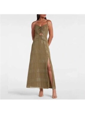 Express Olive Green Strappy Maxi Dress with Side Slit